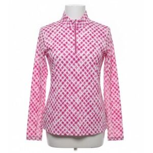 IBKUL‎ Gingham Check Hot Shirt Pink White Quarter Zip S UPF 50+ Golf Athleisure